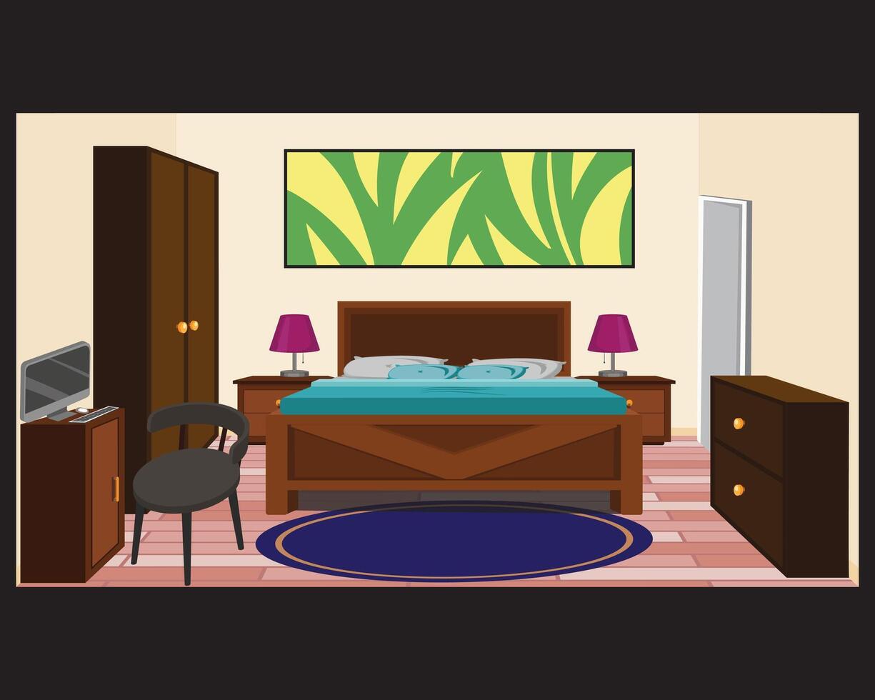 Bedroom Wall Interior Design Furniture Illustration vector