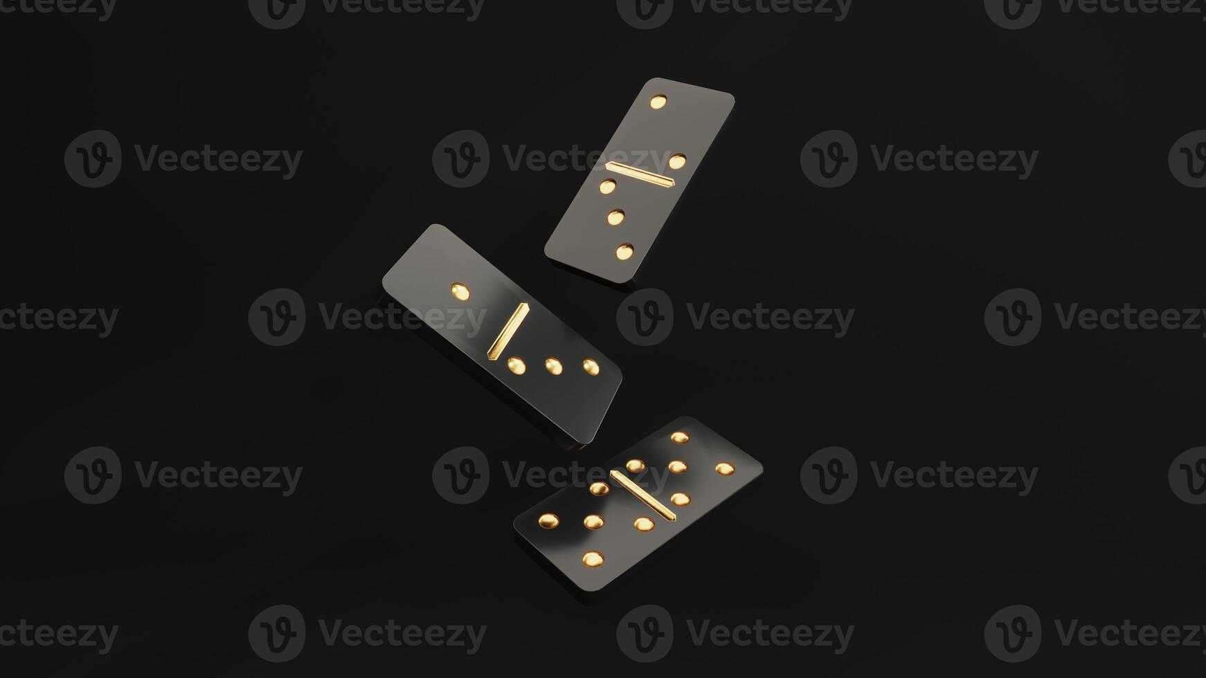 Domino game - 3d render. Tiles, blocks of dominoes with even dots on a black background. Domino effect business concept, logo for companies, trainings. photo