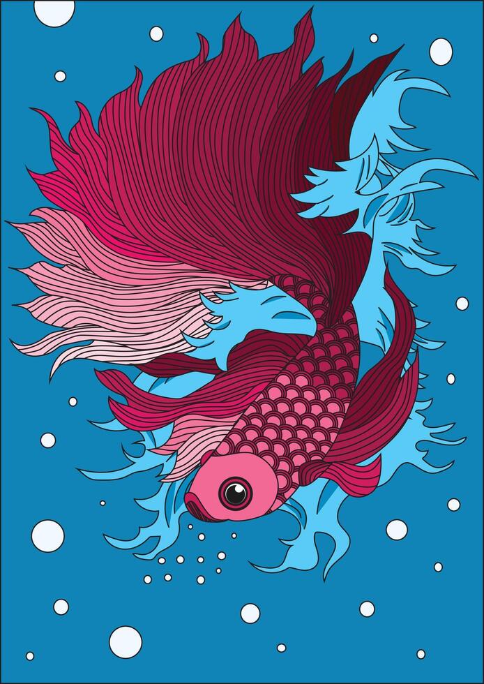 Beautiful Pink Betta Fish in Blue Background vector