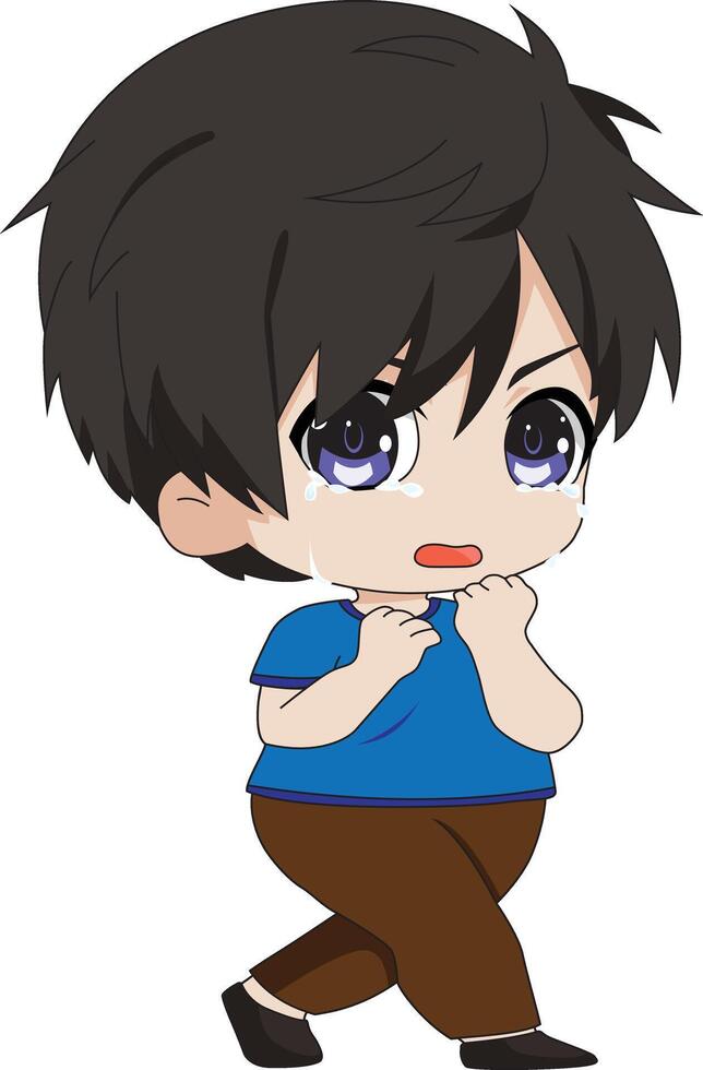 Cute Scared Boy Running Away Crying Chibi Character vector