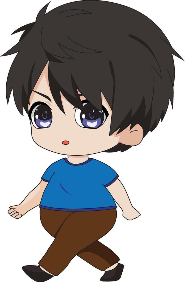 Cute Boy Walking Character Cartoon Chibi Illustration vector