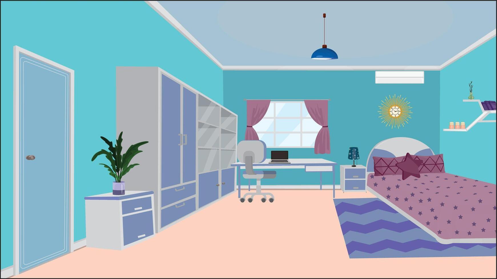 Design of Bedroom with Bed Furniture Window Illustration vector