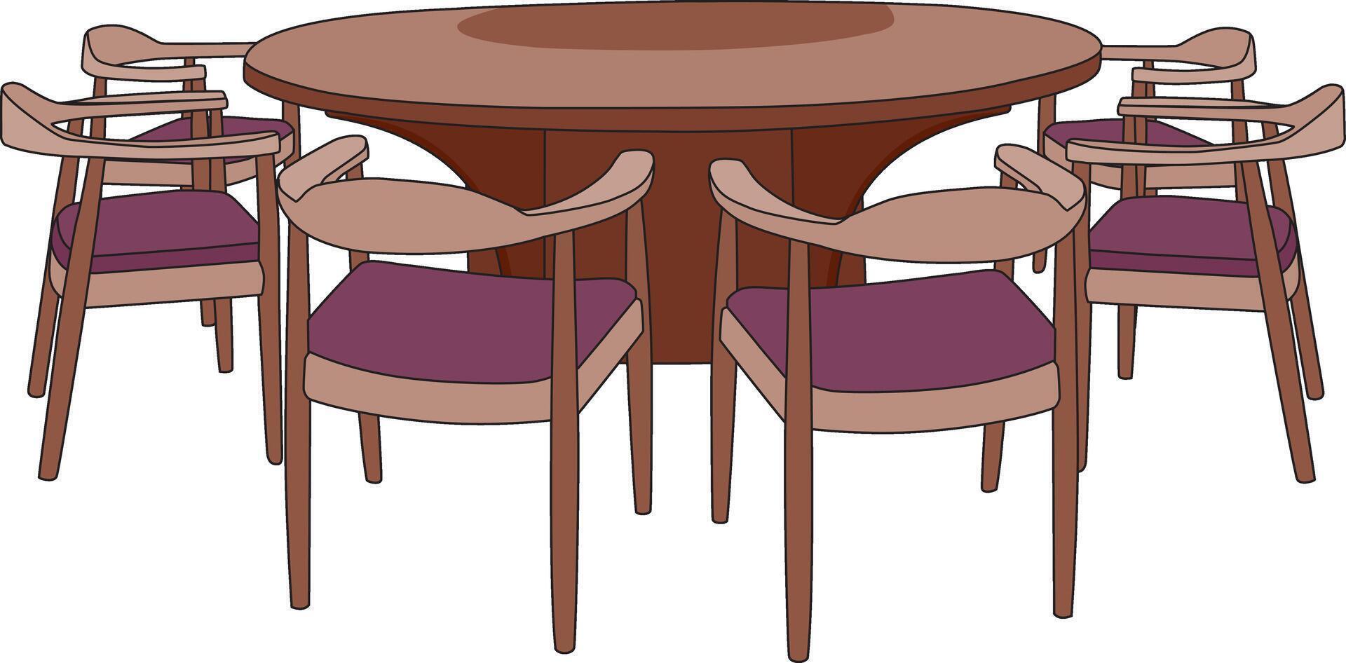 Dining Table Six Chairs Round Table Illustration vector