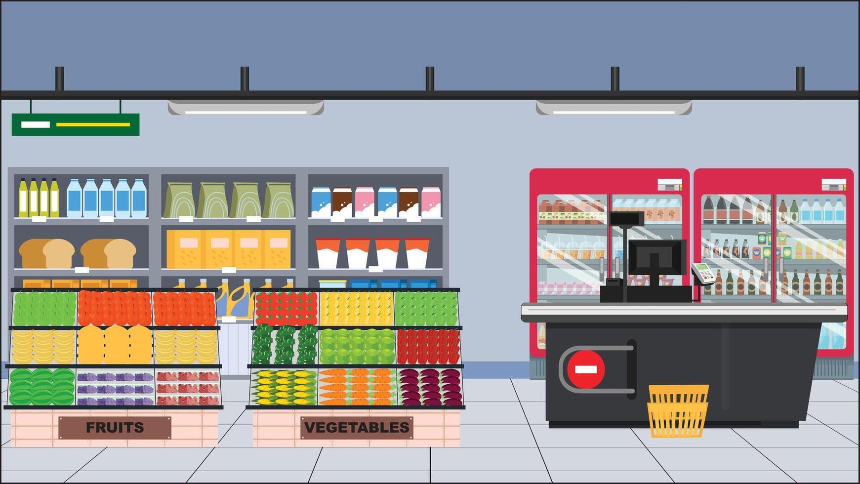 Grocery Store Front View Supermarket Food Inside Interior Design vector