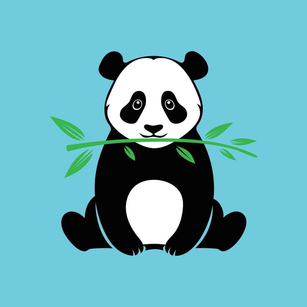 A panda bear holding a bamboo branch on a blue background vector