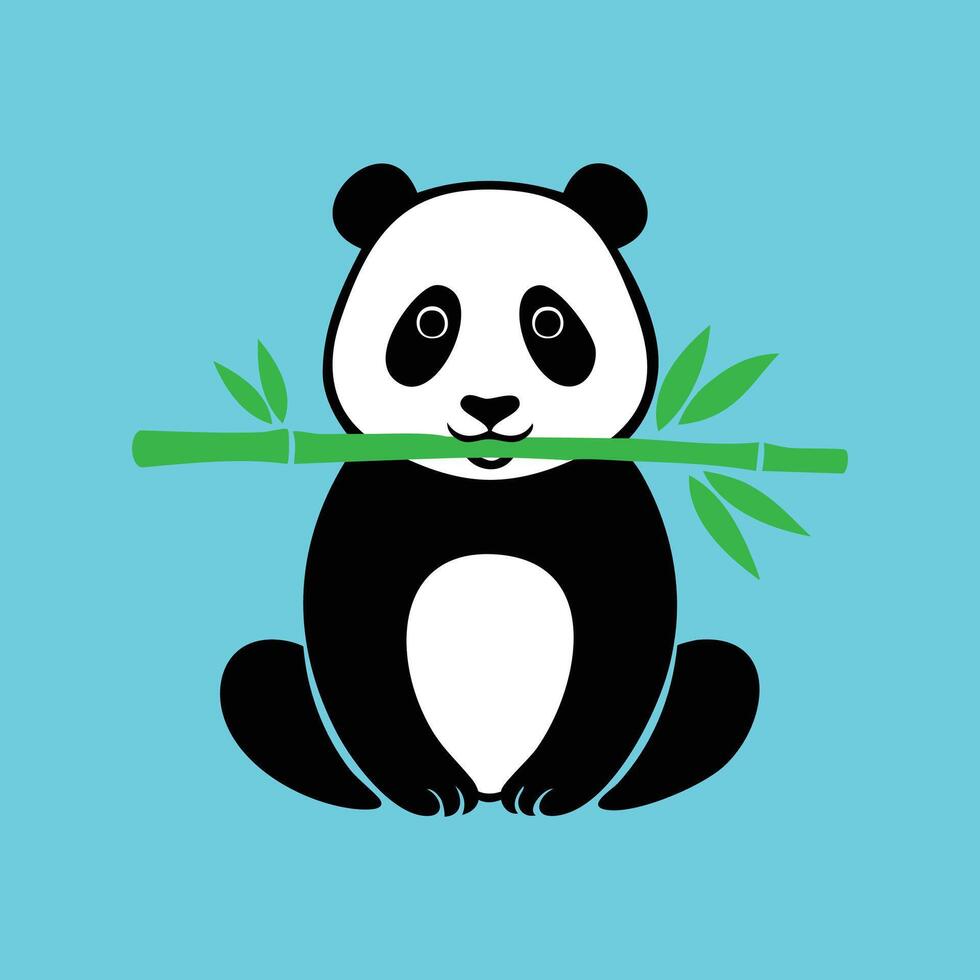 A panda bear holding a bamboo stick on flat style illustration vector