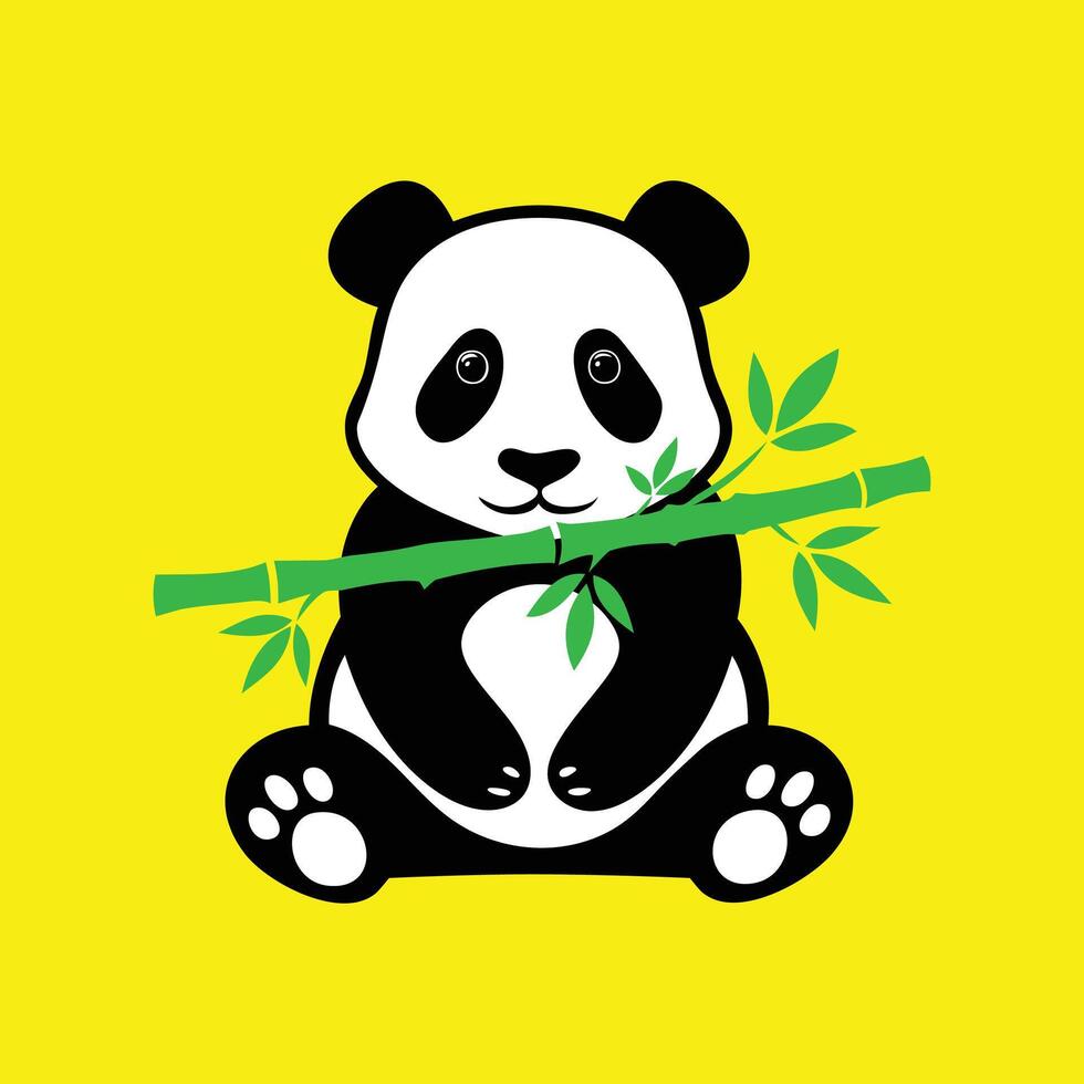 A panda bear holding a bamboo branch cartoon vector