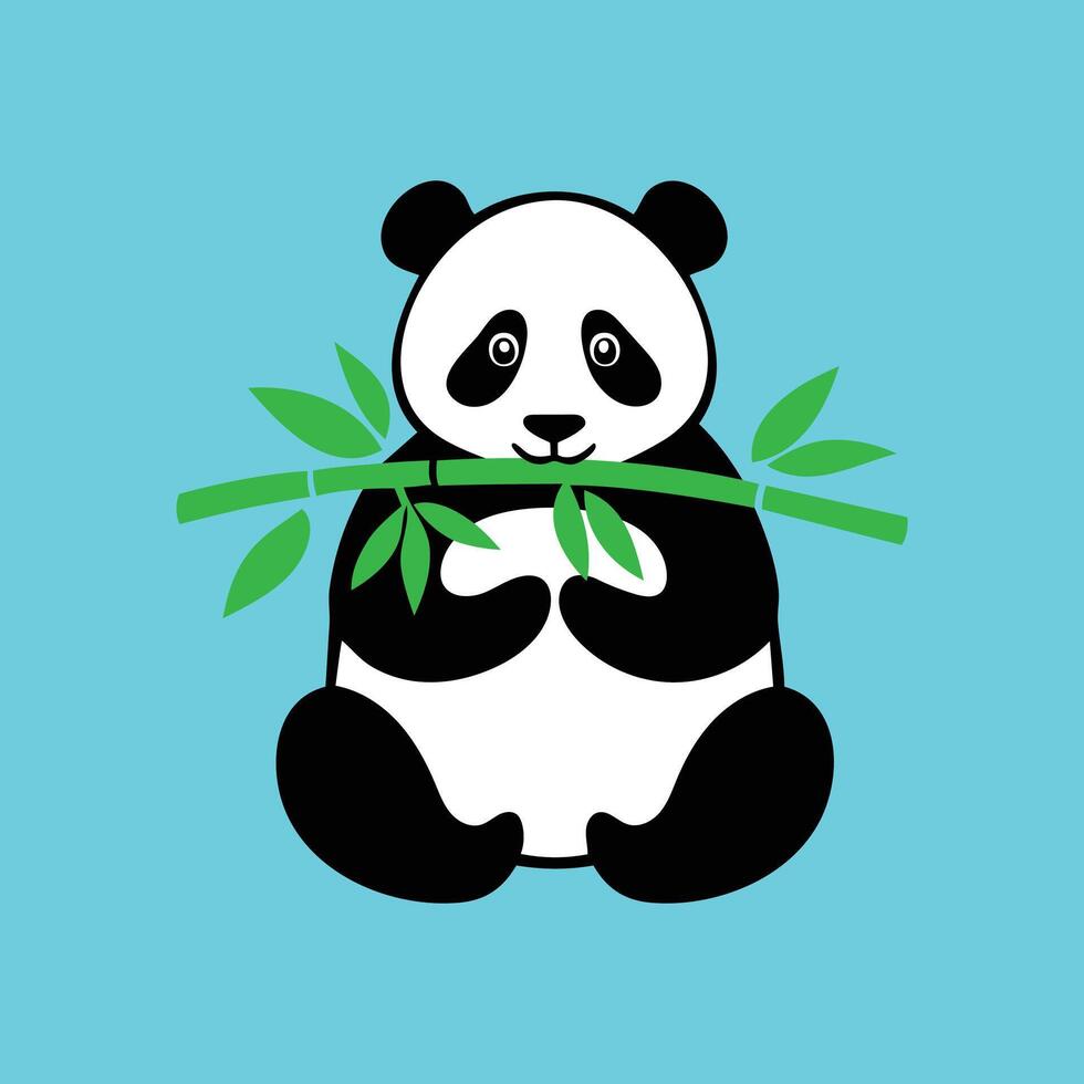A cute panda bear holding a bamboo branch cartoon vector