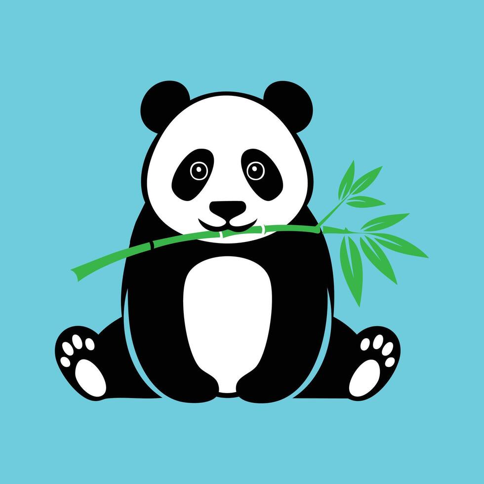 A panda bear sitting with bamboo in its mouth vector