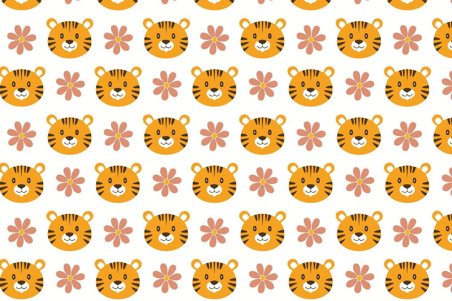 A pattern with a tiger face and flowers background illustration vector