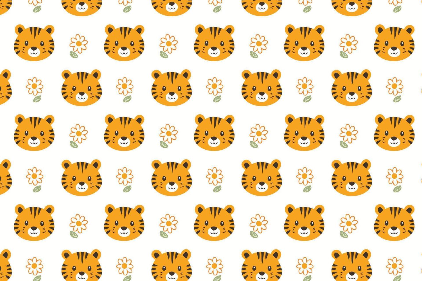 A pattern with a tiger face and flowers background vector