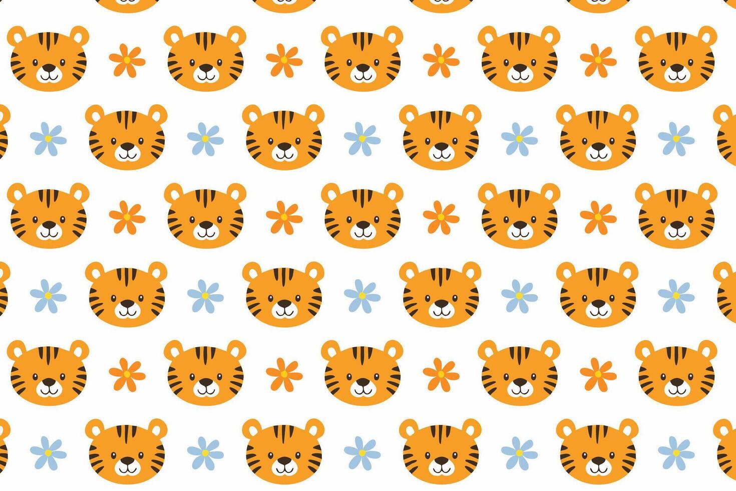A pattern with a tiger face and flowers design vector
