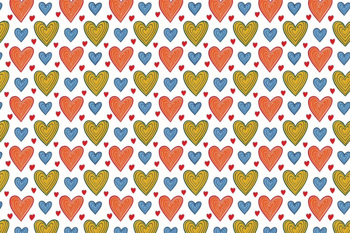 A colorful pattern with hearts hand drawn vector