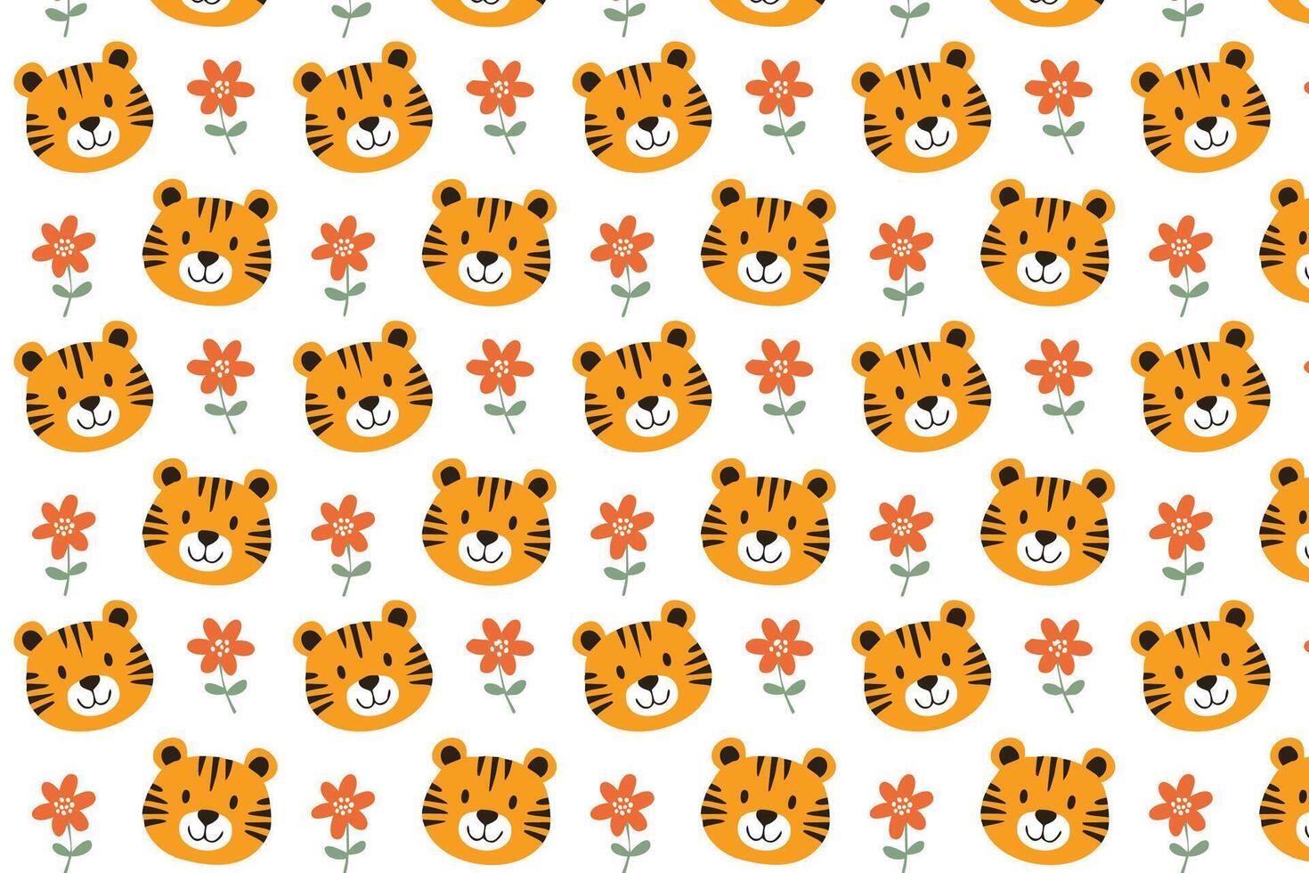 A pattern with tigers and flowers on it illustration vector