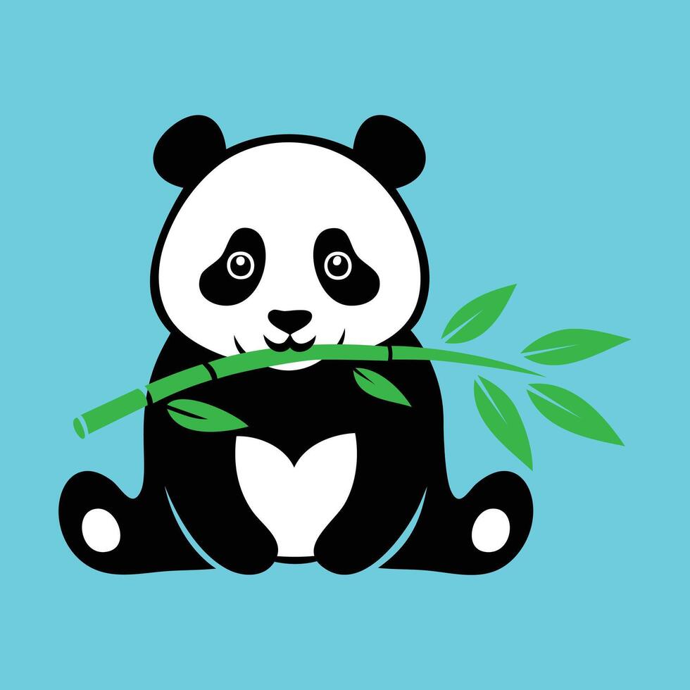 A panda bear eating a bamboo branch on a blue background vector