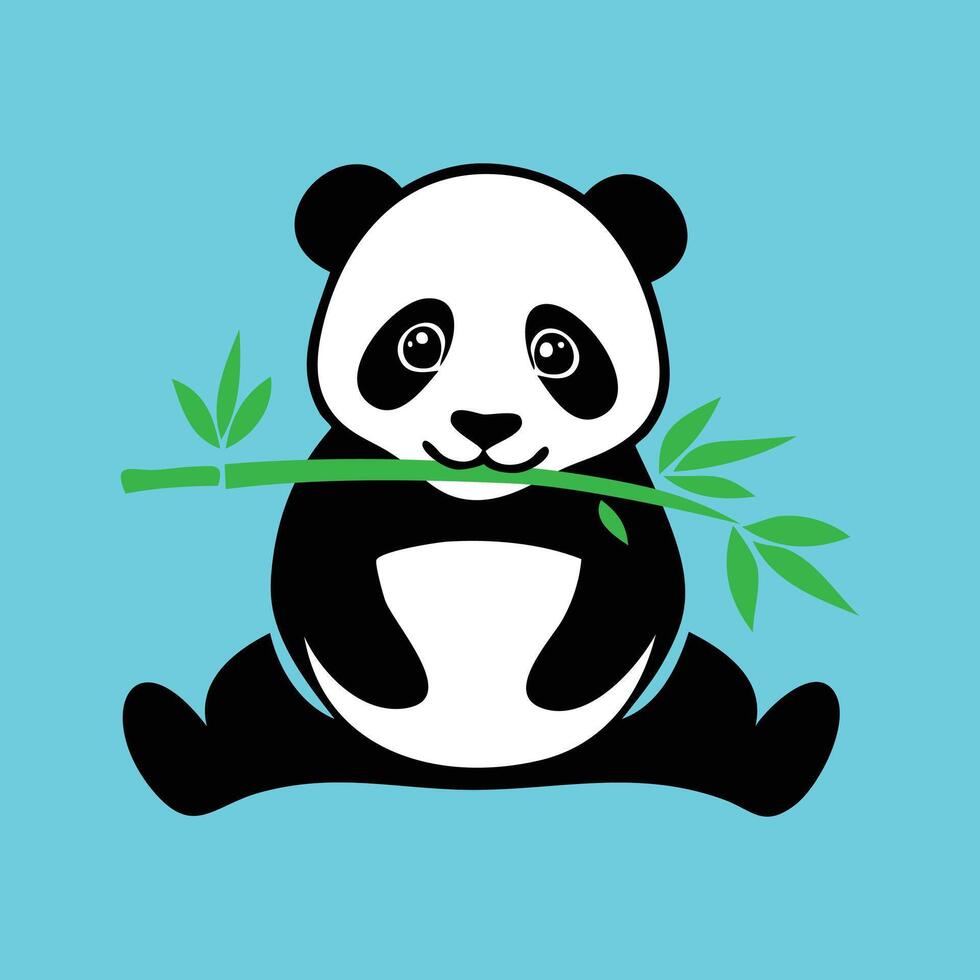 A panda bear holding bamboo in its mouth vector