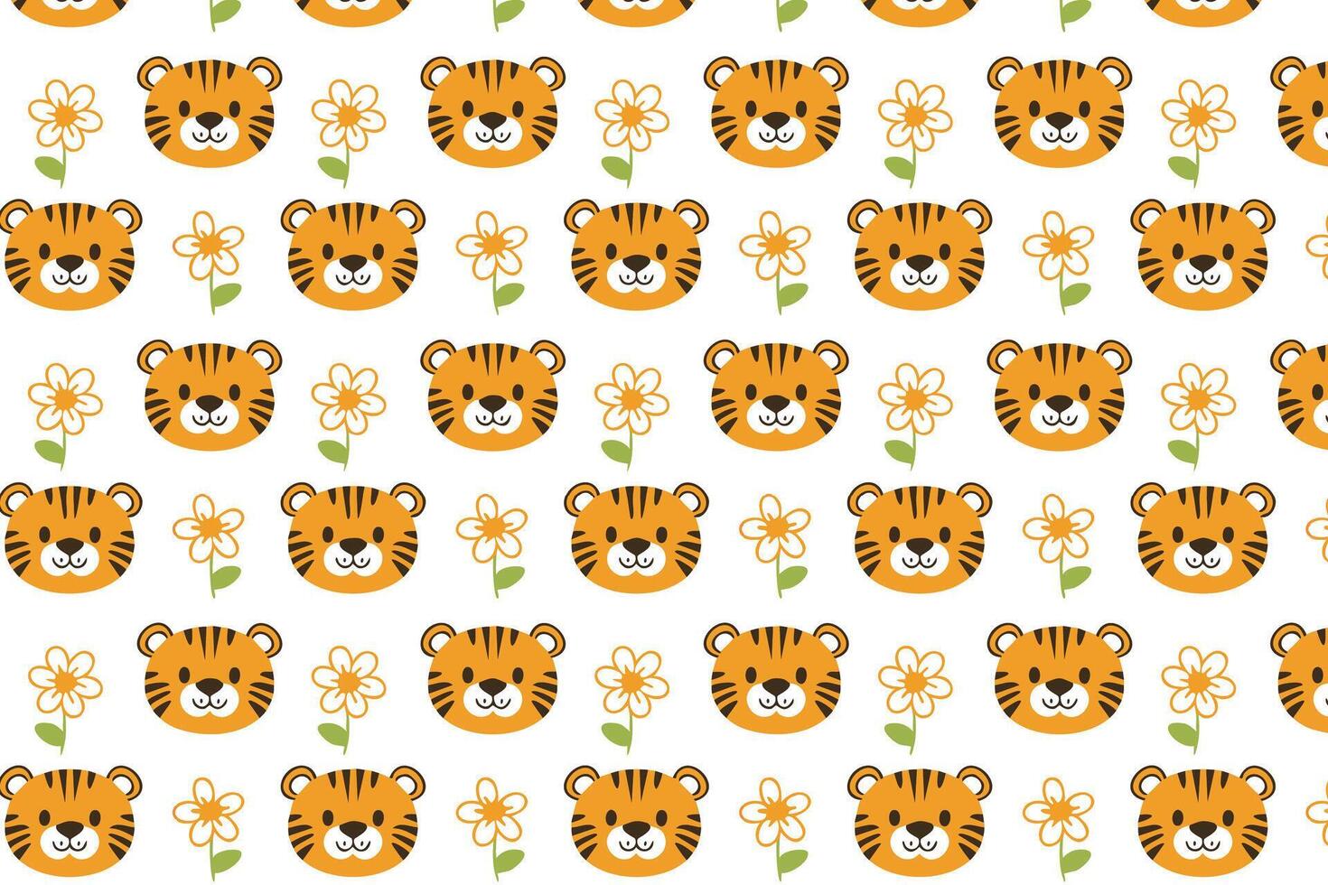 A seamless pattern with tigers and flowers on it vector