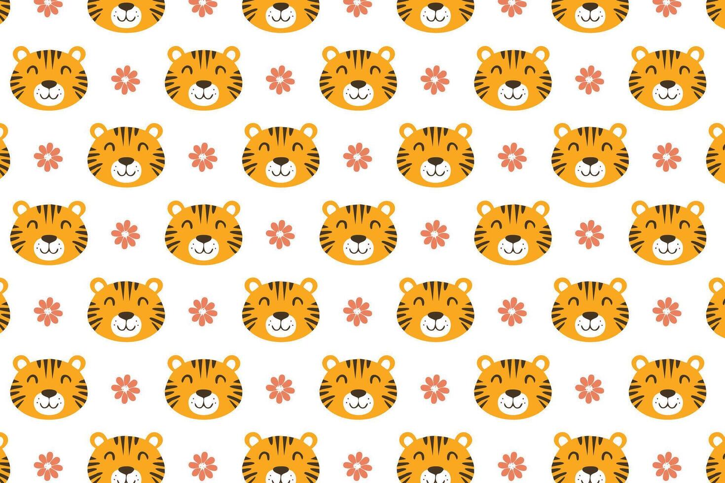 A pattern with tigers and flowers on it illustration background vector