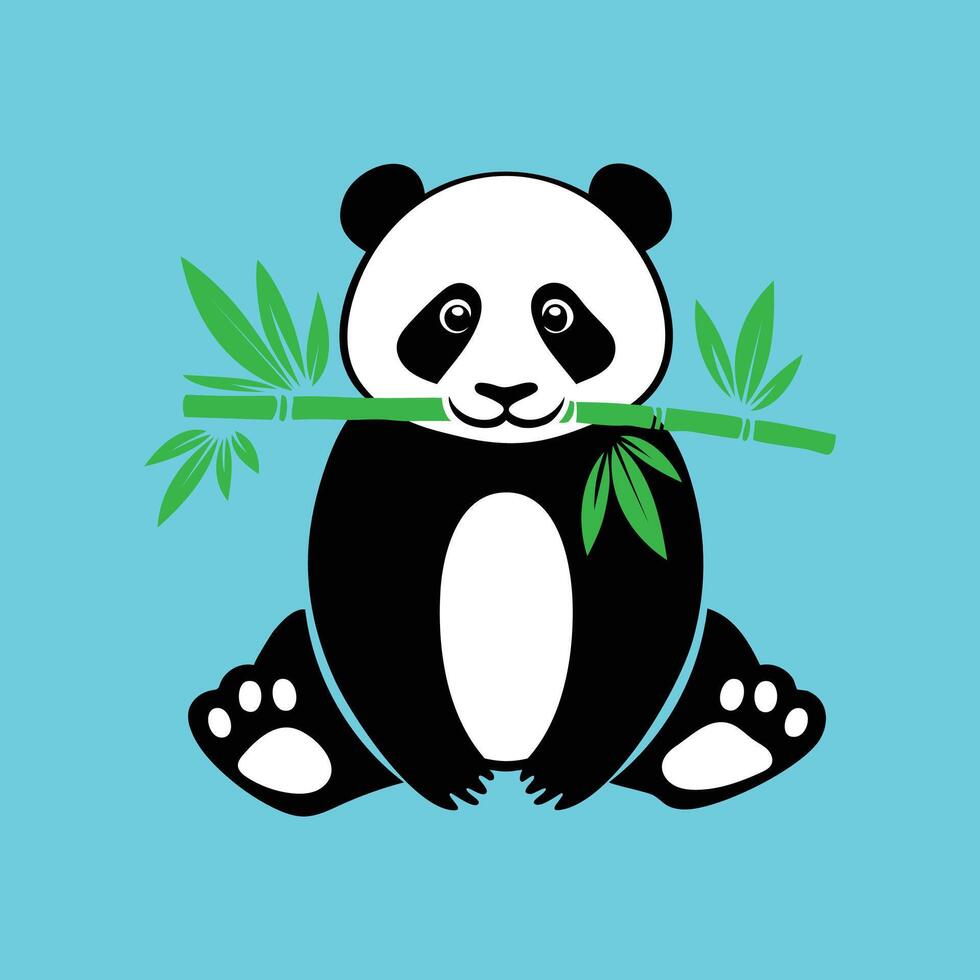 A panda bear holding bamboo sticks on a blue background vector