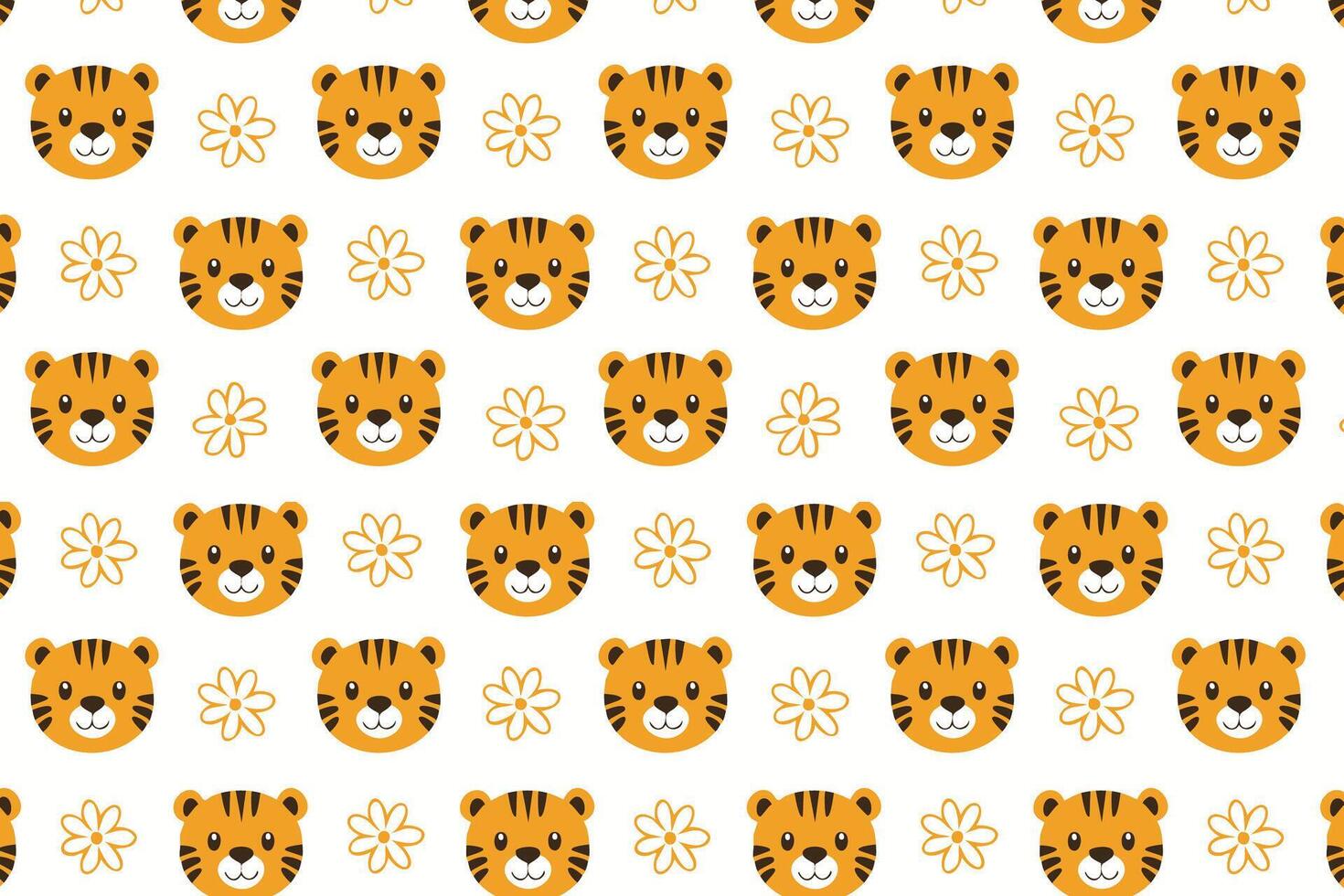 A pattern with a tiger's face and flowers design illustration vector