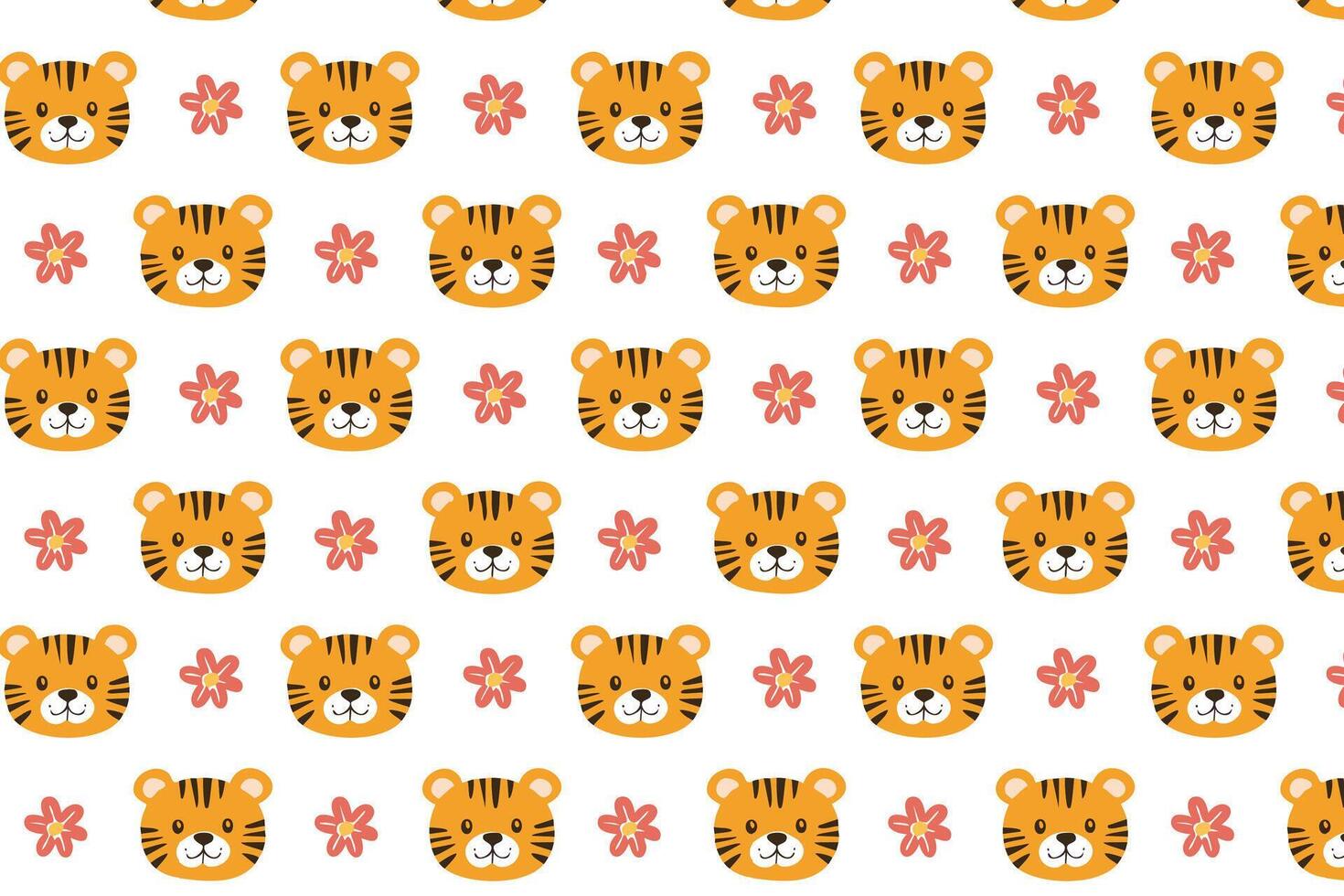 A seamless pattern with a tiger face and flowers design vector