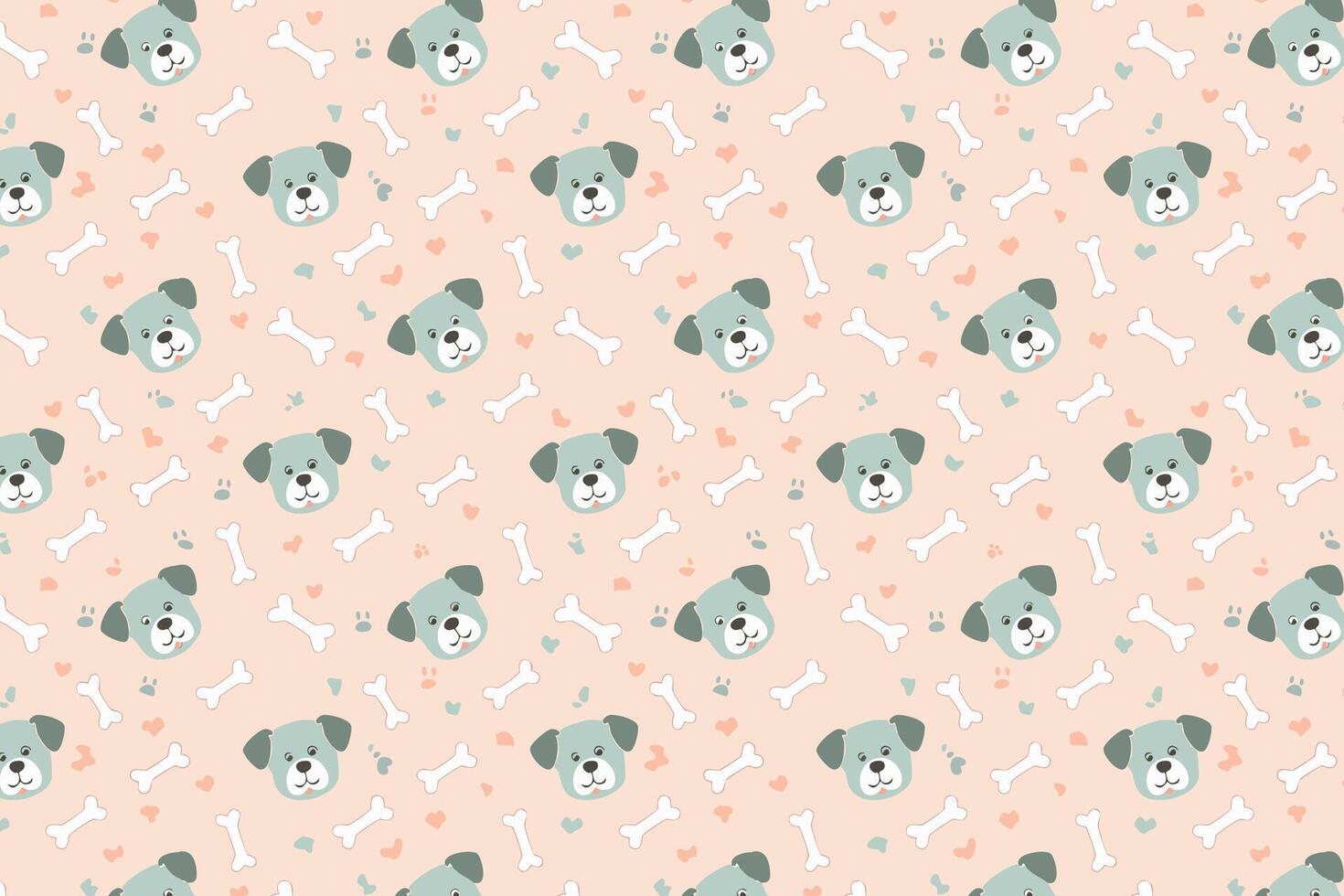 A dog pattern with bones and hearts on a peach background vector