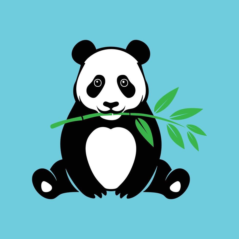 A panda bear holding a bamboo branch cartoon on a blue background vector