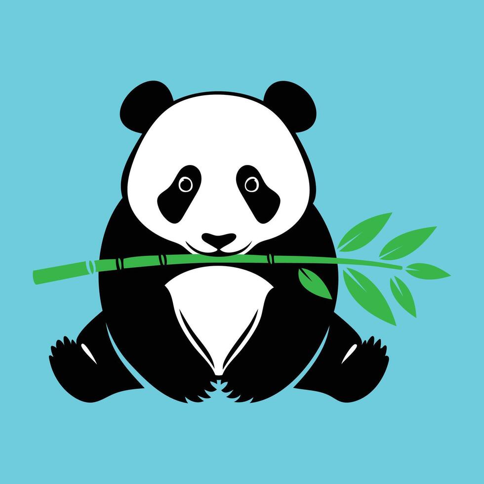 A cute panda bear holding a bamboo branch on a blue background vector