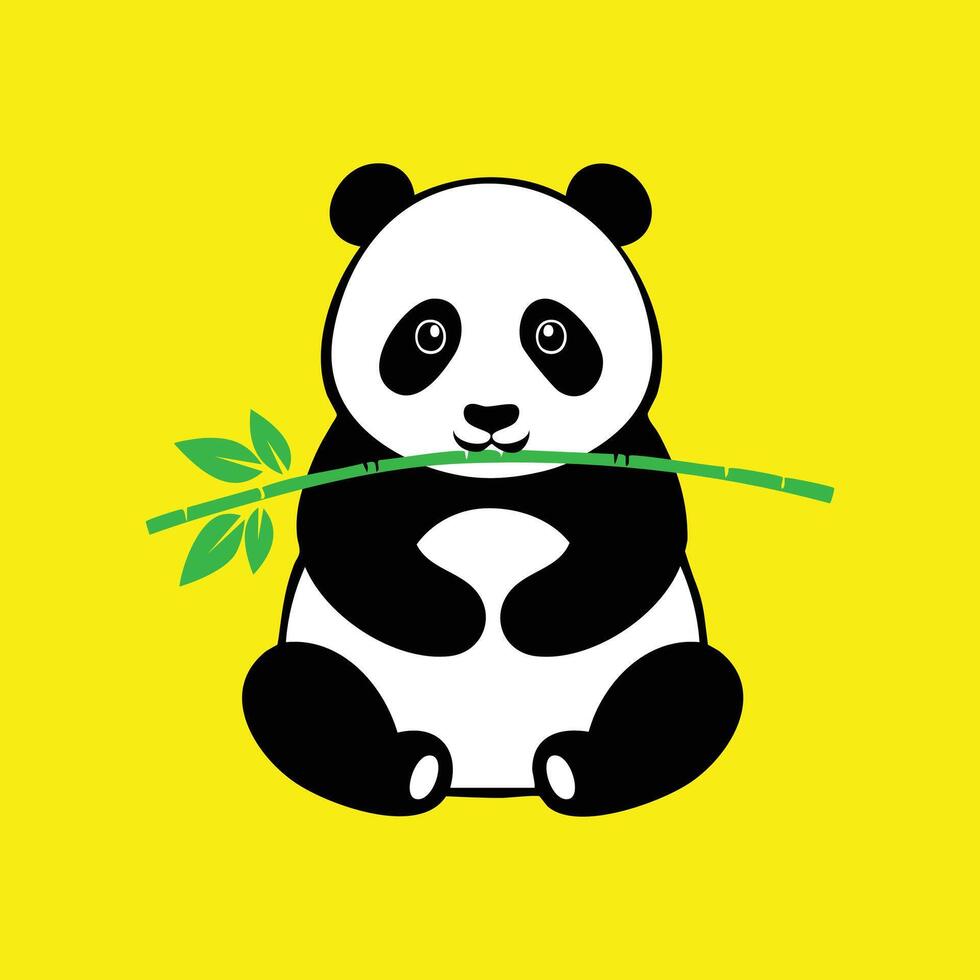 A panda bear holding a bamboo branch minimalist design vector