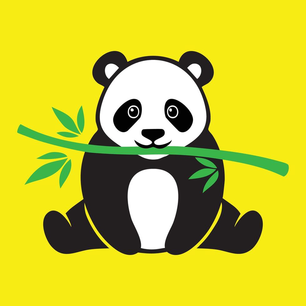 A cute panda bear holding a bamboo branch flat style illustration vector