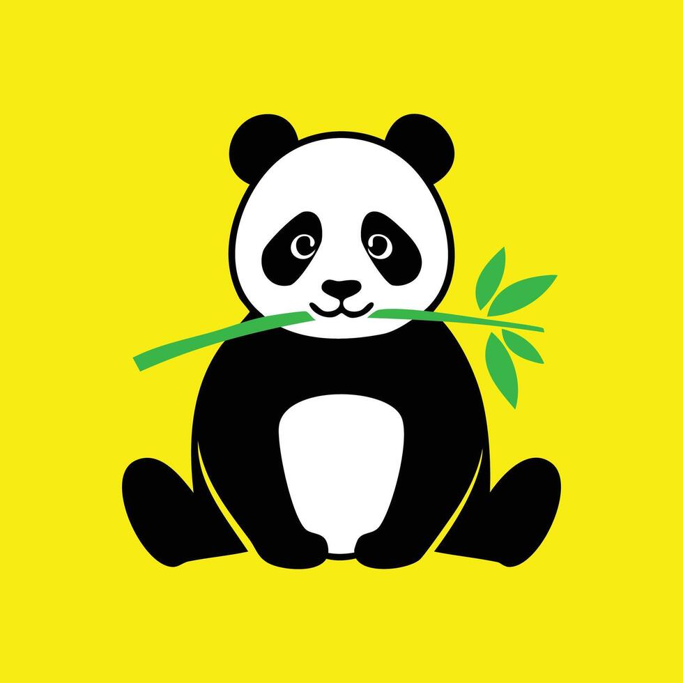 A cute panda bear holding a bamboo stick on a yellow background vector
