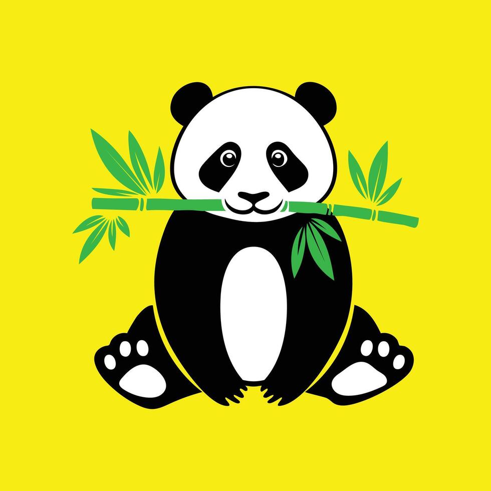 A panda bear holding bamboo sticks on a yellow background vector