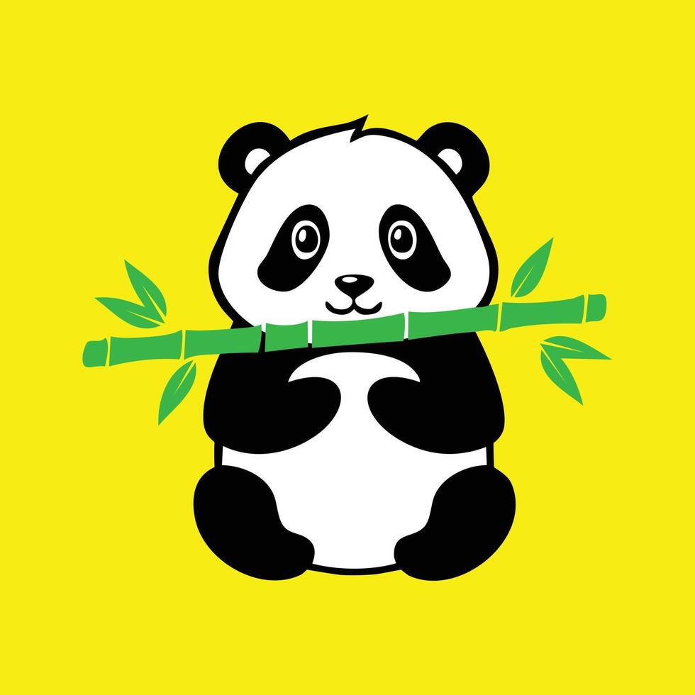 A panda bear holding a bamboo stick cartoon vector