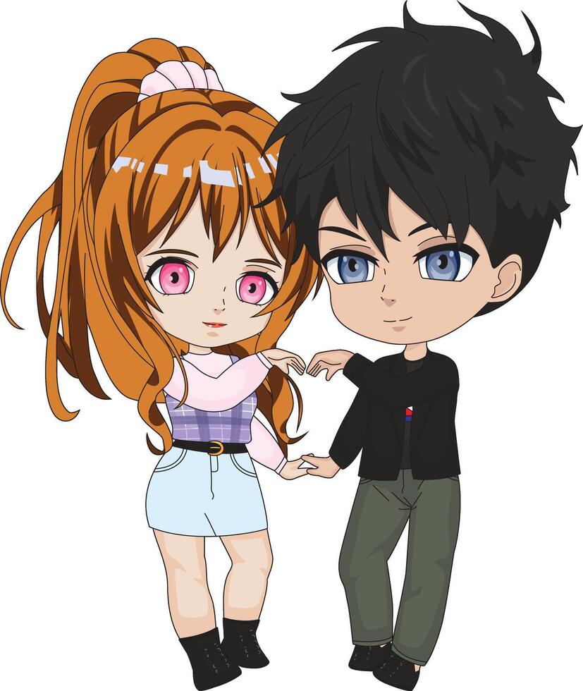 Cute Couple Making Heart With Hands Anime Chibi Illustration vector