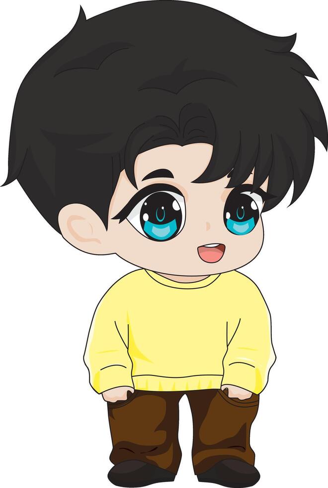 Anime Chibi Boy Standing Character vector