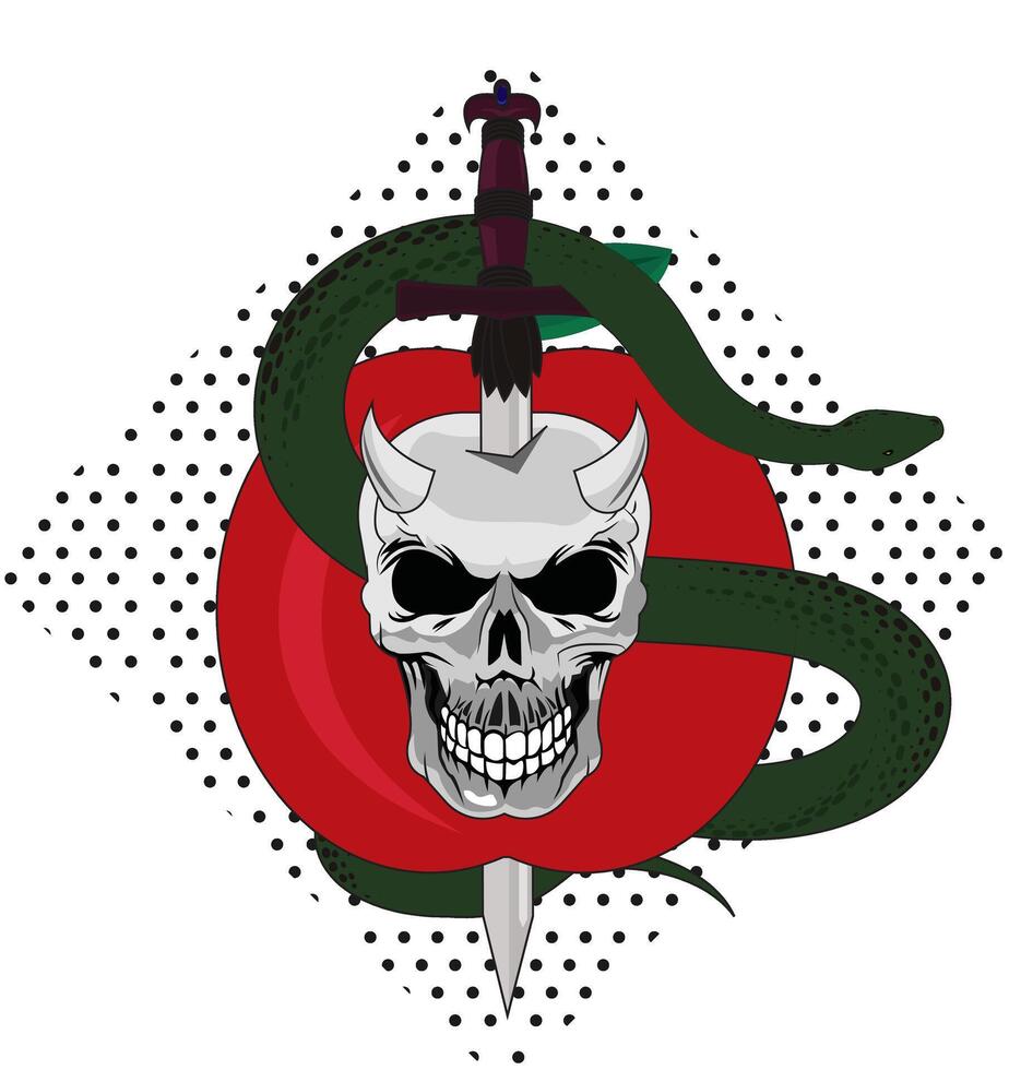 Demon Skull Sword Snake Tattoo vector