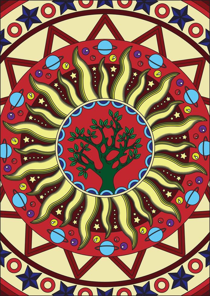 Astrology Colorful Background Sun With Ornaments Line vector