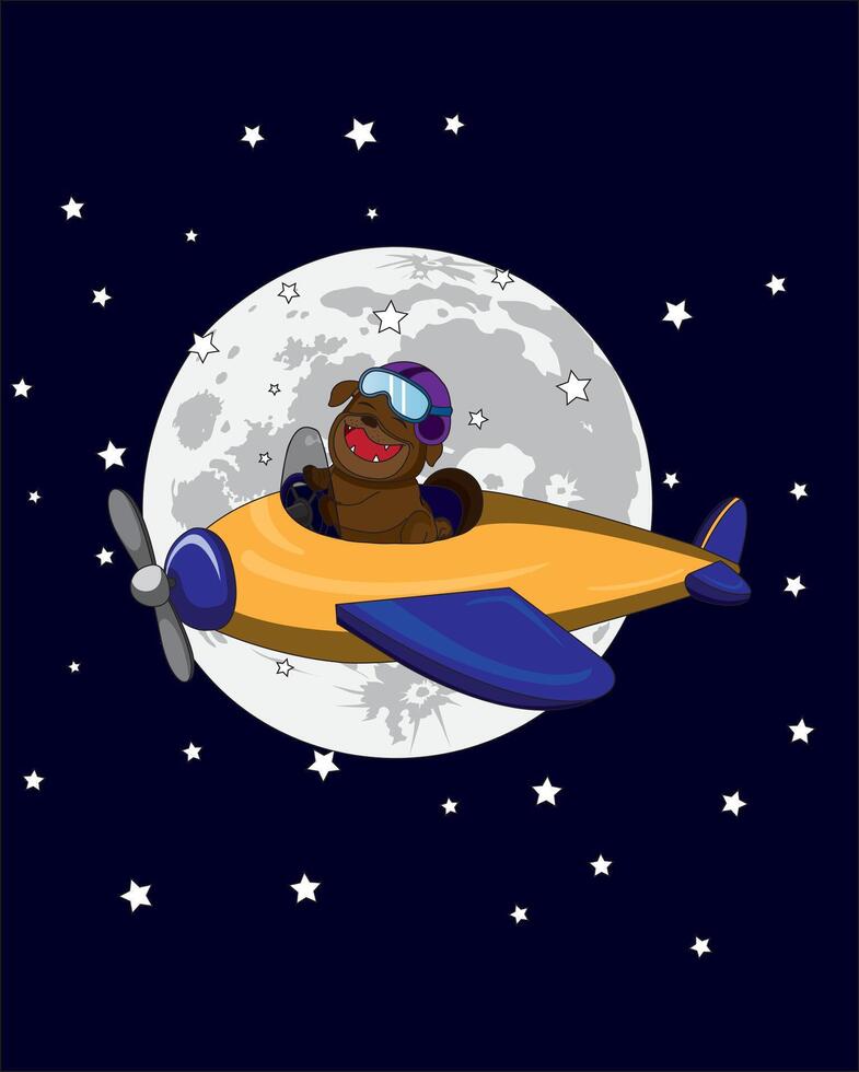 Dog Flying On Airplane At Moon Light vector
