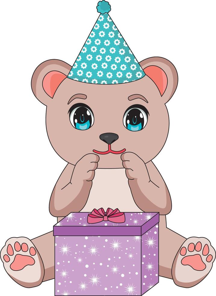 Bear With Party Hat And Gift Happy Birthday vector