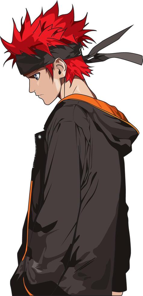 Anime Boy Character in Red And Black Hoodie vector