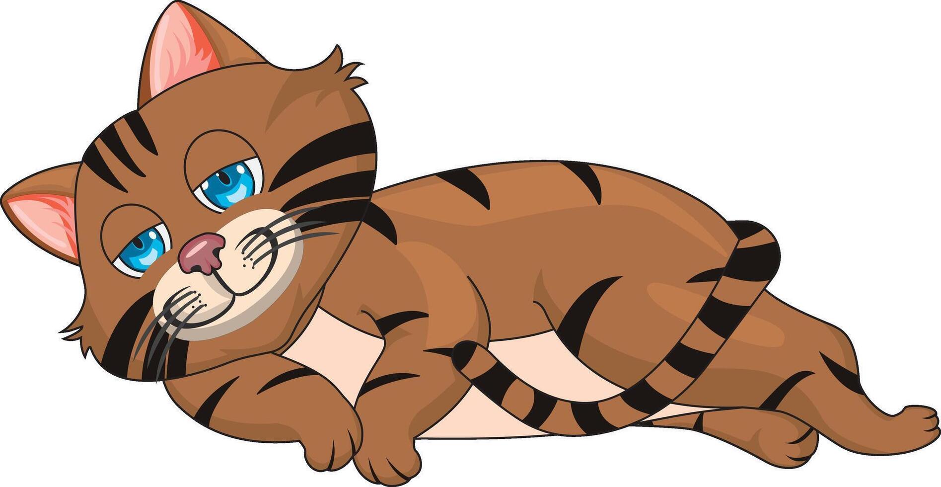 Half Sleepy Cat On Floor vector