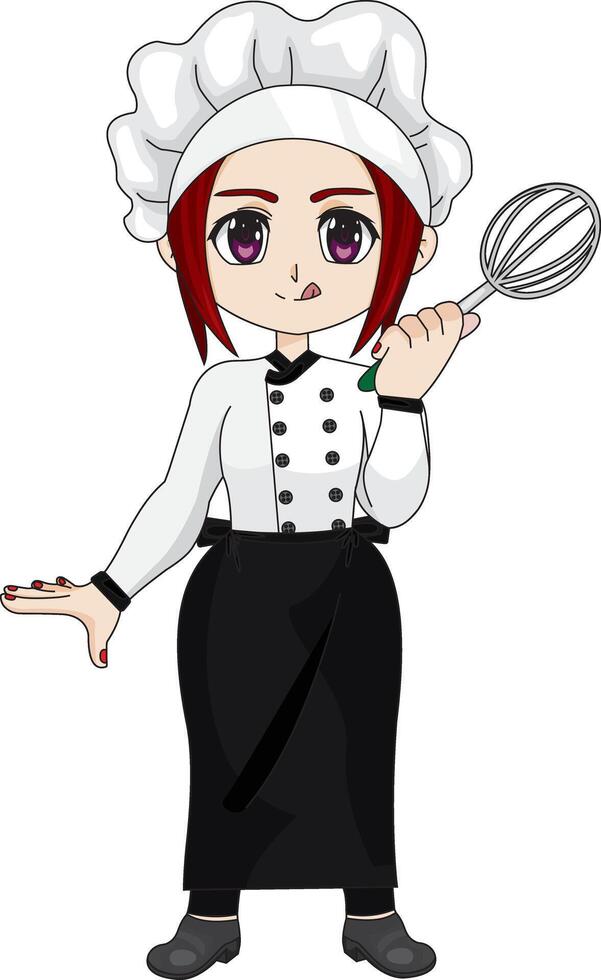 Chibi Bakery Chef Girl Holding Whisk vector