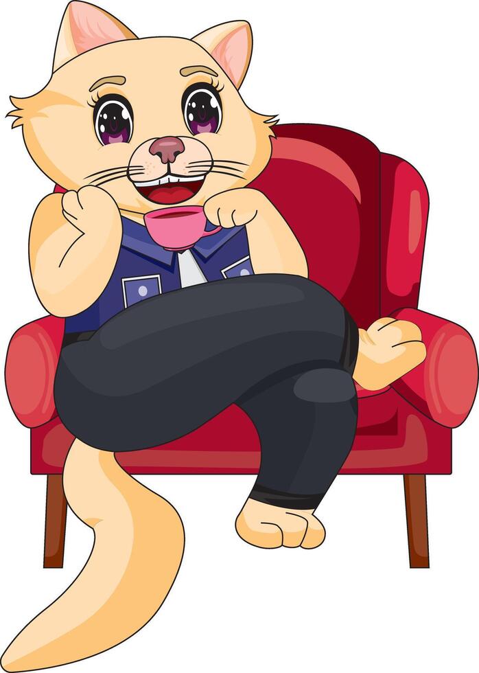 Cartoon Cat Character Sitting On Chair vector