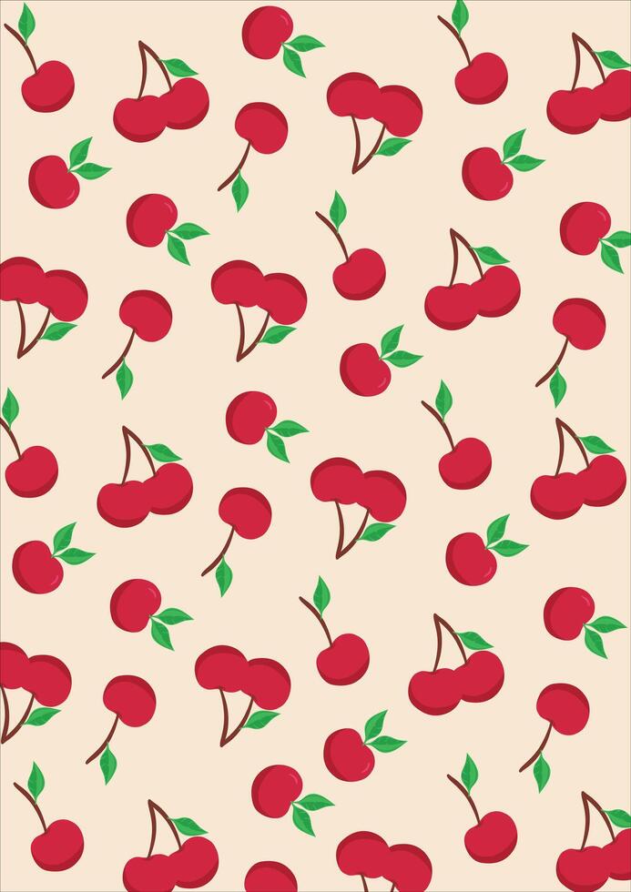 Red Cherry Fruit Wrapping Pattern Background vector