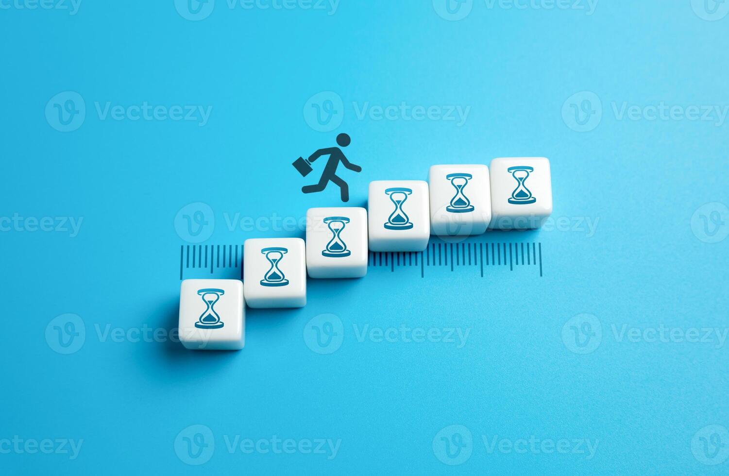 A man runs along a passing timeline. The concept of time running out. Deadlines and contract terms. Urgency, productivity challenges, and the constant struggle to balance efficiency photo
