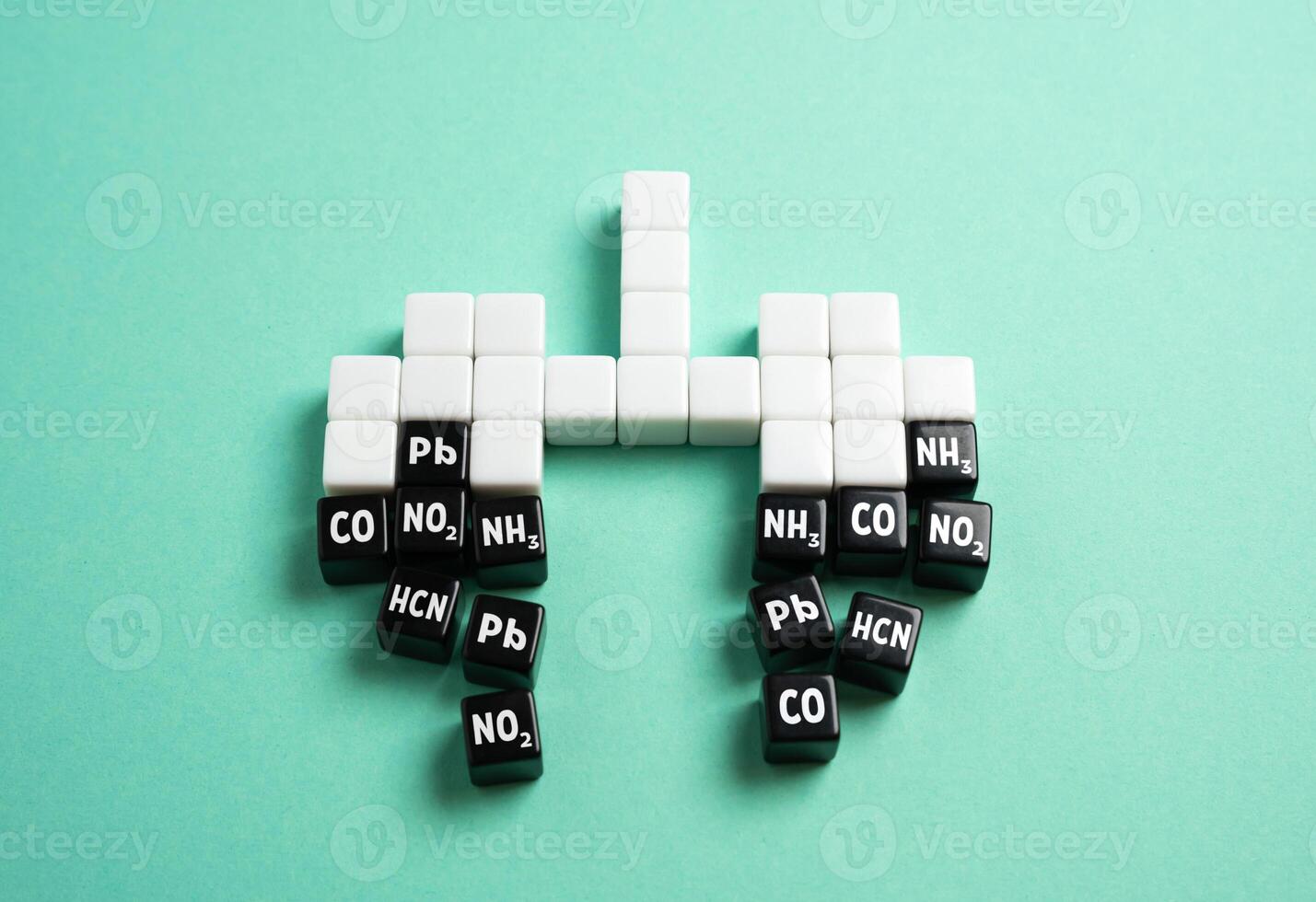 Concept of smokers lungs with harmful substances and carcinogenic microelements. Lung disease and cancer. Public health campaigns highlight the dangers of smoking-related illnesses. photo
