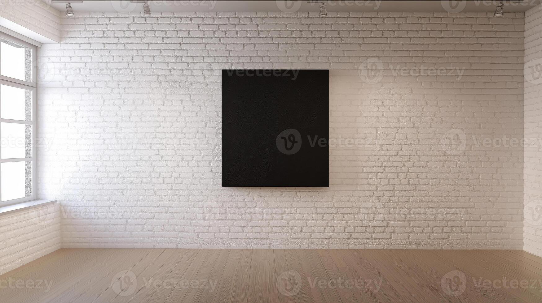 An empty room with a black square on the wall photo