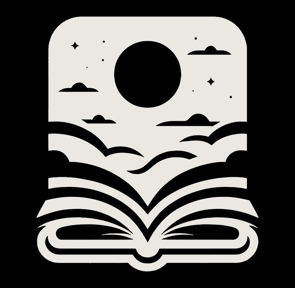 An open book with clouds and a moon in the sky vector