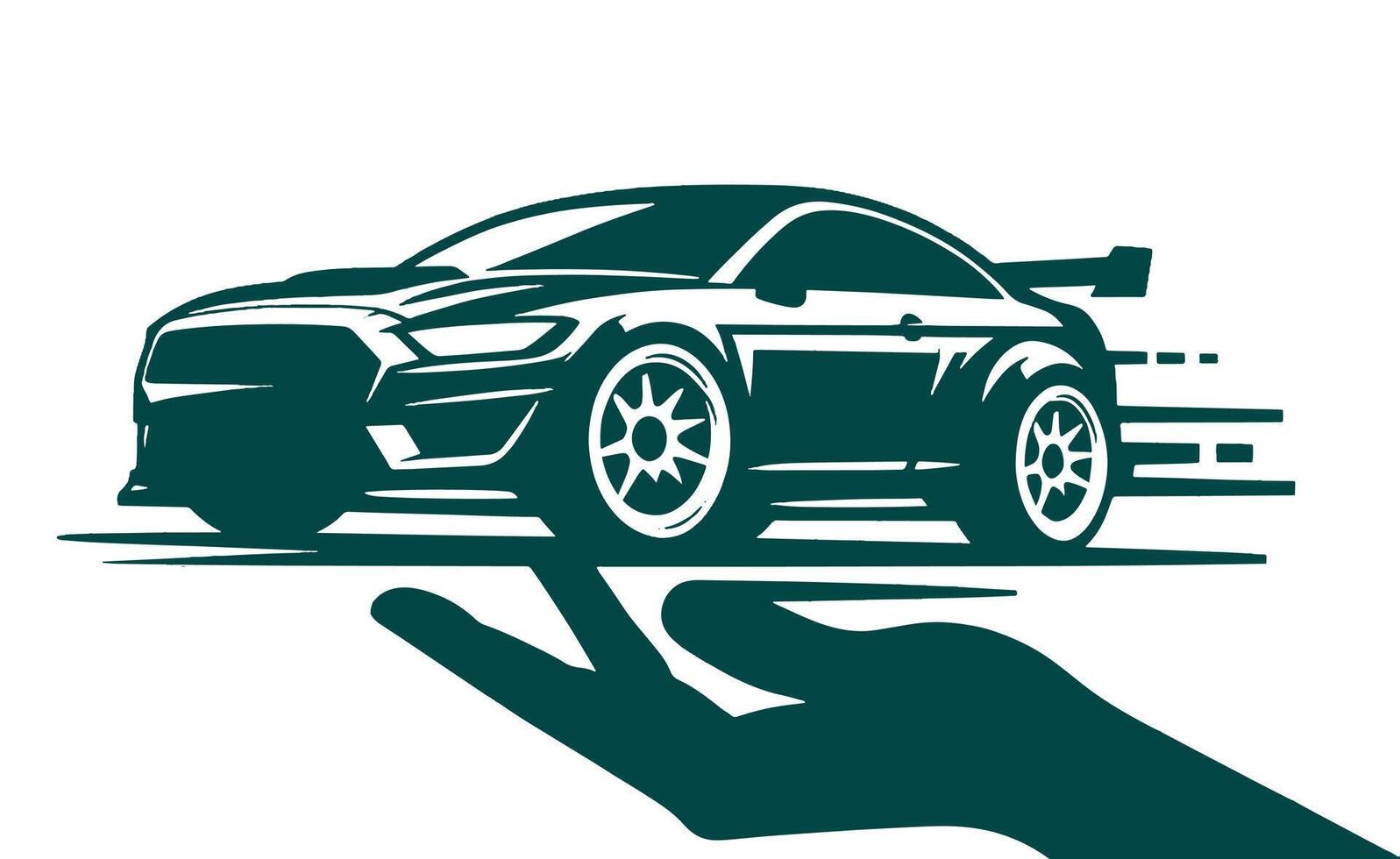 A hand holding a car icon on a white background vector