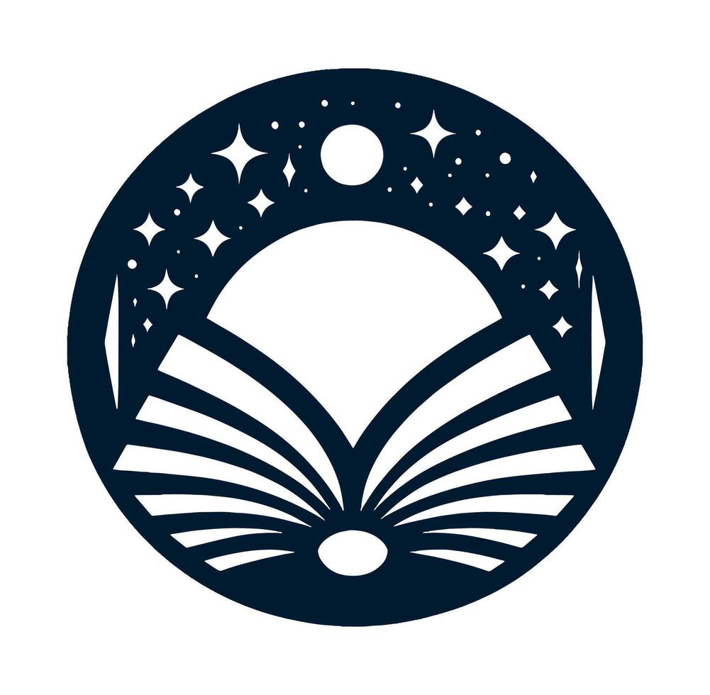 An open book with stars and a moon in the background vector
